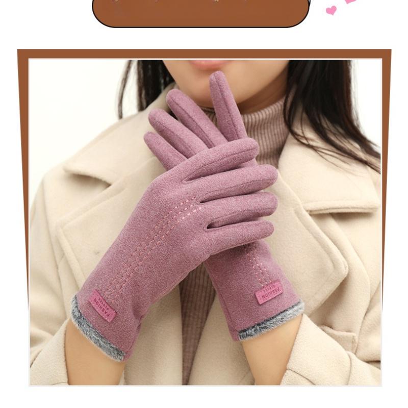 Зимние женские перчатки, винтажные ветрозащитные перчатки для сенсорного экрана, сохраняющие тепло, бархатные перчатки для женщин, плюшевые перчатки для вождения, однотонные перчатки