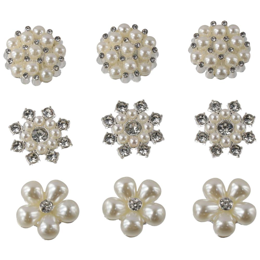 30 шт. Пуговицы-цветы с жемчугом и стразами 6 стилей Пуговица-цветок Блестящие пуговицы Домашнее украшение