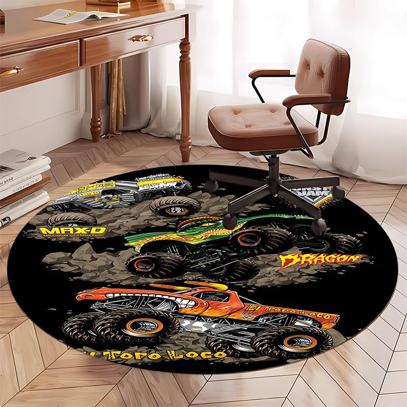 Truck Printed Round Rug Carpet Chair Rug Area Rug Entryway Doormats,for Office Chair Living Room Bedroom Kitchen Room.