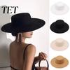 Chic Vacation Travel Hat Flat Top Fedora Hat, Wool Blend Derby Cap, Retro Jazz Polyester Warm Winter Cap Wide Brim Felt for Women, Events & Daily Wear