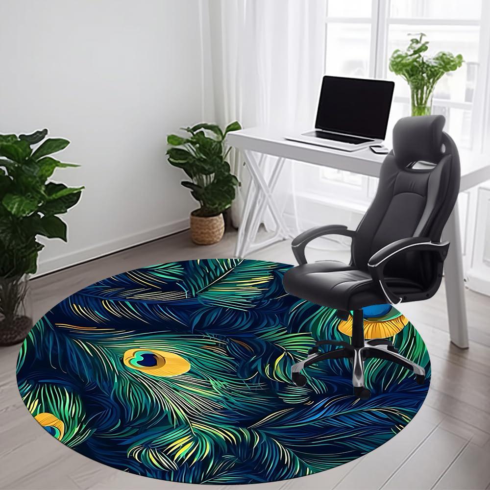 1pc Peacock Feathers Office Round Area Rug, Indoor Mat Suitable ForOffice, Under Office Chairs Bedroom Living Room Home Decor, Room Decot104