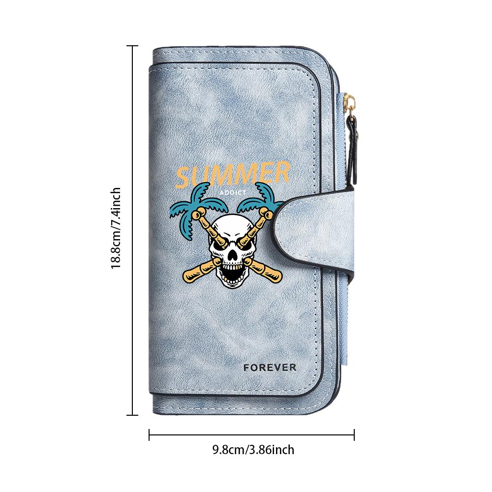Summer Skull Leather Long Wallet Casual Fashion Multifunctional Card Holder