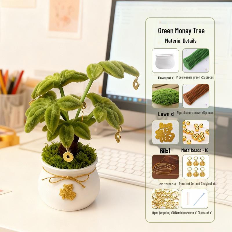 Handmade Money Tree Potted Ornament for Wealth Attraction - Creative DIY Office Decor.