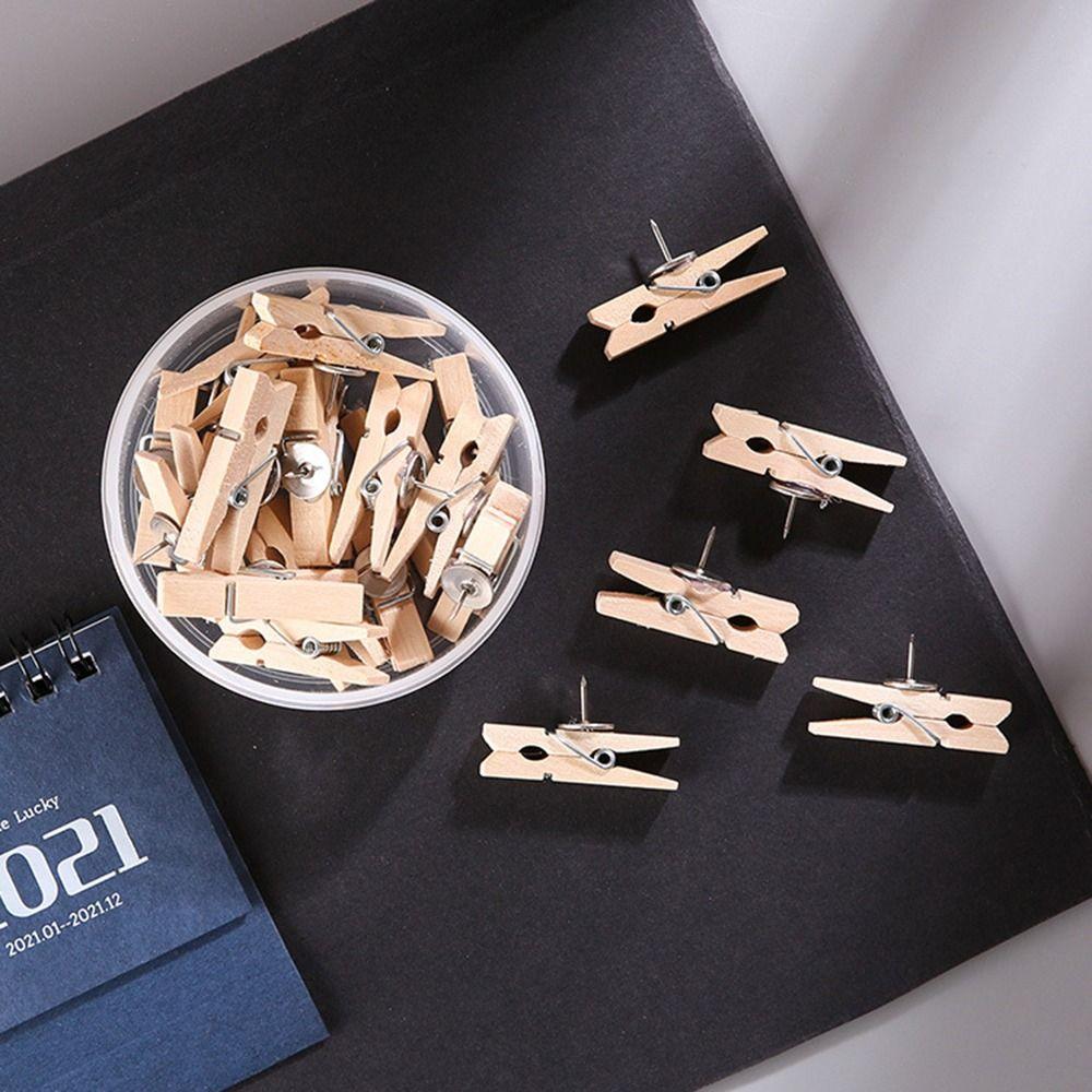 20Pcs/Box Creative Wooden Clip Push Pins Reusable Pushpins with Clips Office&School Supplies