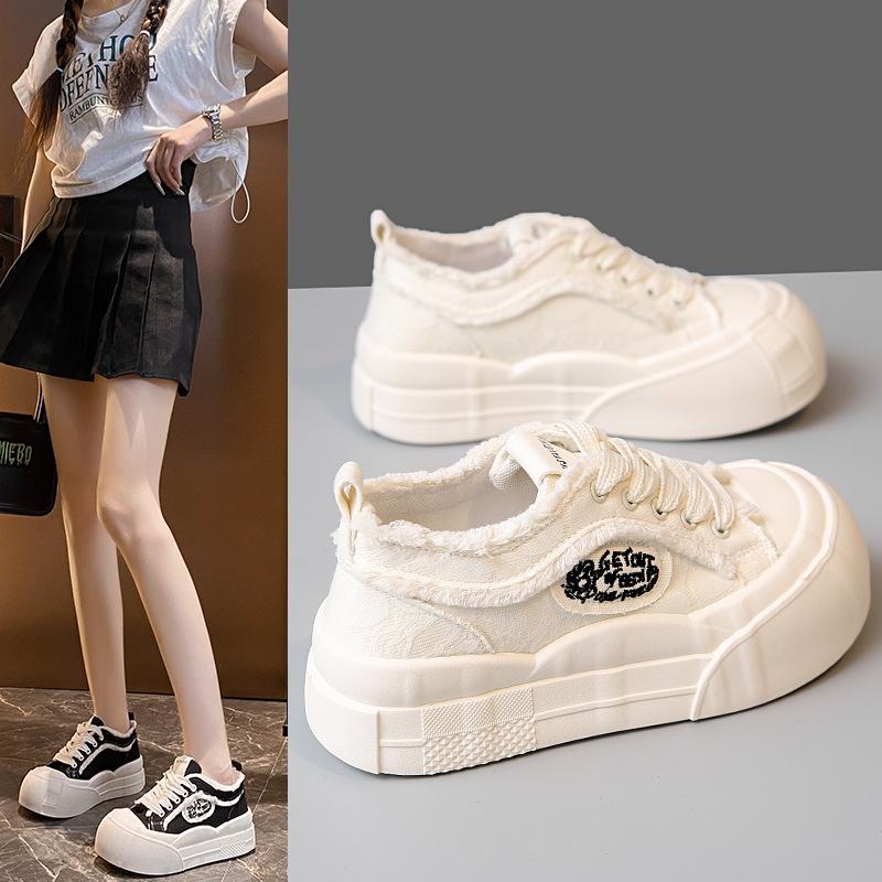 Thick-soled Heightening Low-top Canvas Shoes for Women's 2025 Spring New Little White Shoes Versatile Student Sports and Leisure Board Shoes Tide