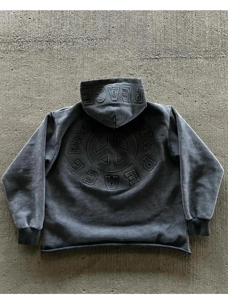 Fashion Harajuku Trend Hoodie Retro Alphabet Embroidery Hoodie Men Y2k Goth Coat Casual Loose Sweatshirt Hoodies