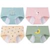 Youngfull 4-Pack Sanitary Panties for Juniors, Cute, Winged Pad Compatible, Cotton, Children's Period Panties, Leak-Proof, Girls' Moon Pants, Girls, A