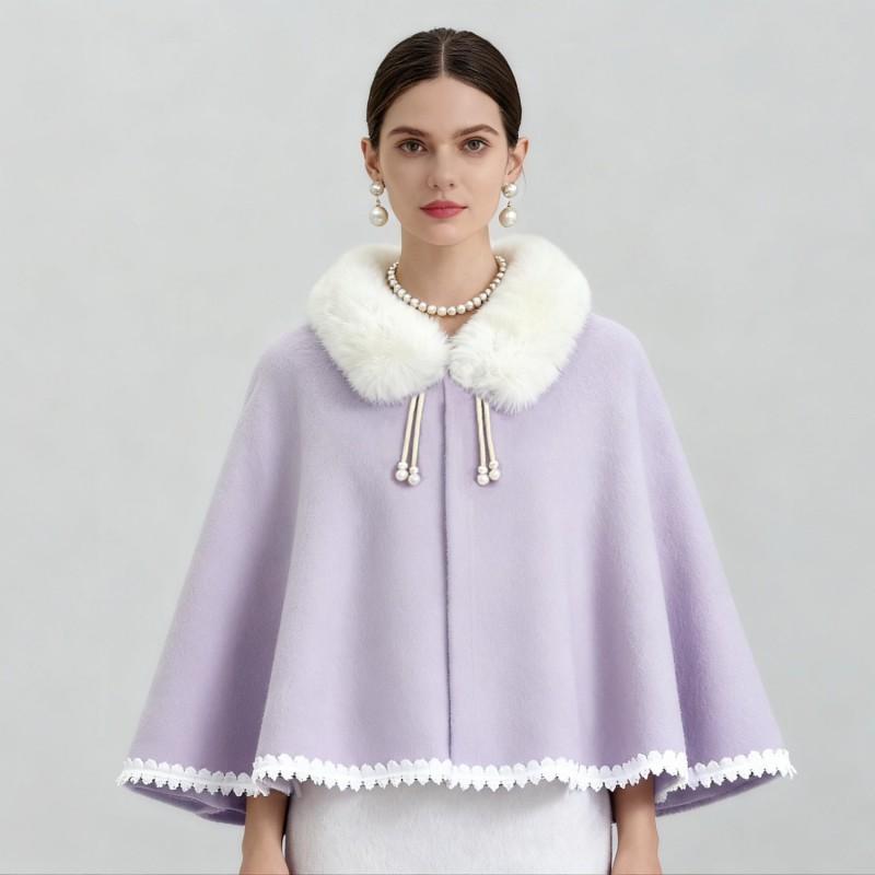 Womens Knitted Shawl With Faux Fur Collar Elegant Cape Winter Outfits Cosplay Hanfu Qipao