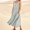 Women's Fashion Casual Solid Colour Sleeveless Cotton Linen Pocket Dress