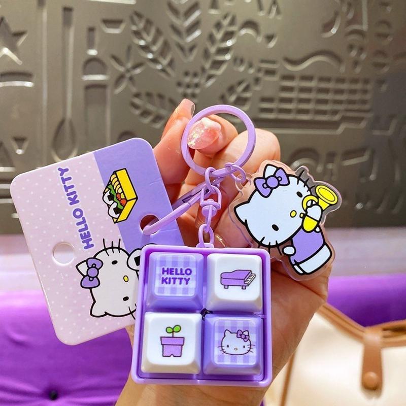 Мультяшный 2026@ Кулон Sanrio Кавайный Японский Хелло Китти Исцеление и Снятие Стресса Четырехпанельный Кнопка Брелок Подвеска для Рюкзака
