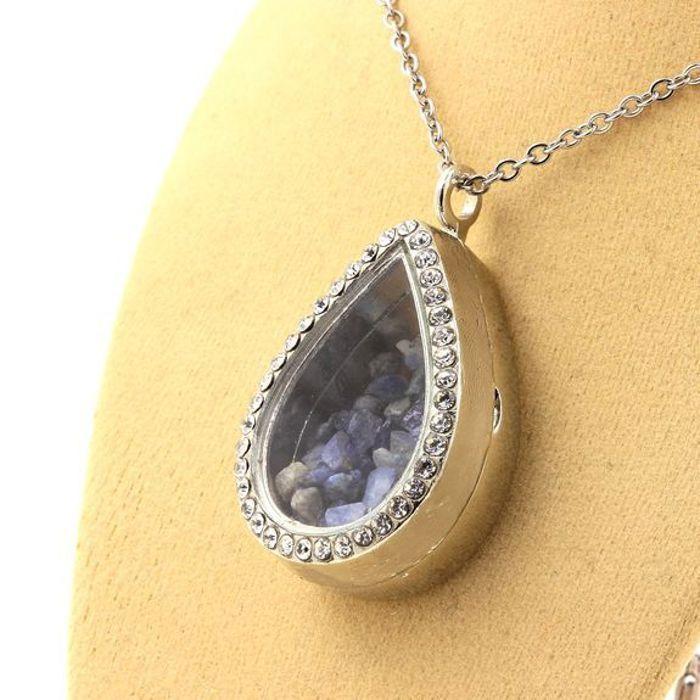 Pierres et Minéraux. Collier Benitoite brut. Modèle goutte.