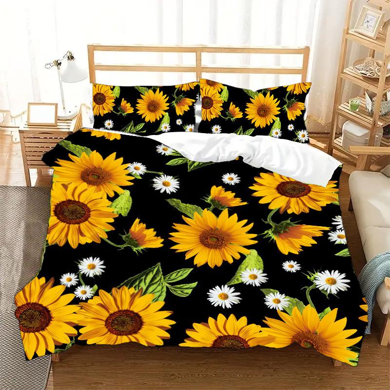 Hot-Selling Sunflower Three-Piece Set 3D Digital Printing Quilt Set Three-Piece Set Home Textile To Map And Sample Can Be Ordered