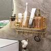 1pc Golden Luxury Bathroom Shelf Without punching,Shower Skin Care Products Wall Organizer Storage Rack with Hook,Kitchen Wall Mounted Storage Rack.
