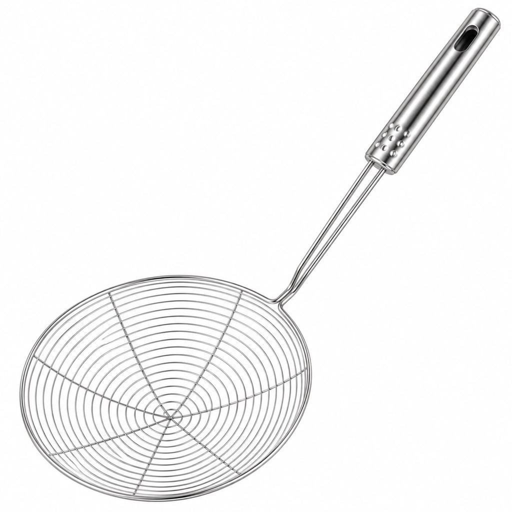 Round Wire Skimmer with Long Metal Handle, Kitchen Strainer Spoon
