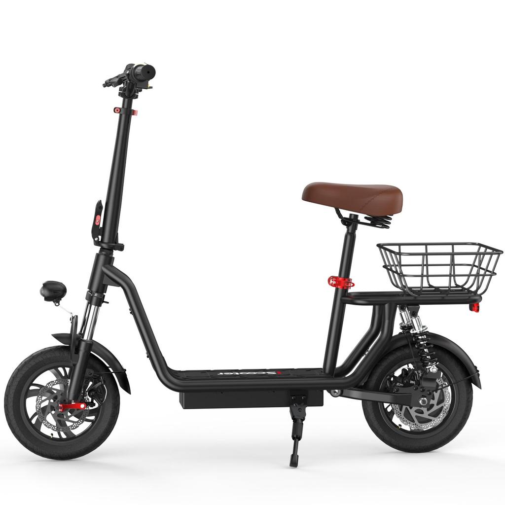 iScooter I12 Folding Electric Scooter with 12" Large Wheel, Rear Basket, Seat, 500W Motor, 36V7.5Ah Battery, LED Display, Disc Brakes