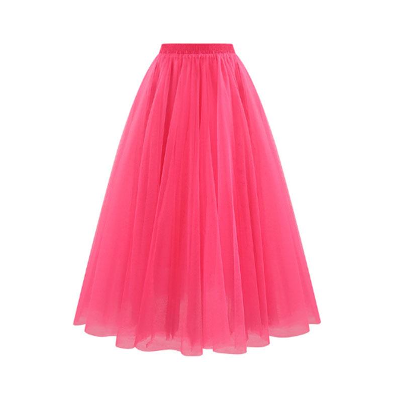 Женская плиссированная юбка-миди, тюлевая юбка, весна-лето, эластичная сетчатая юбка-пачка с высокой талией
