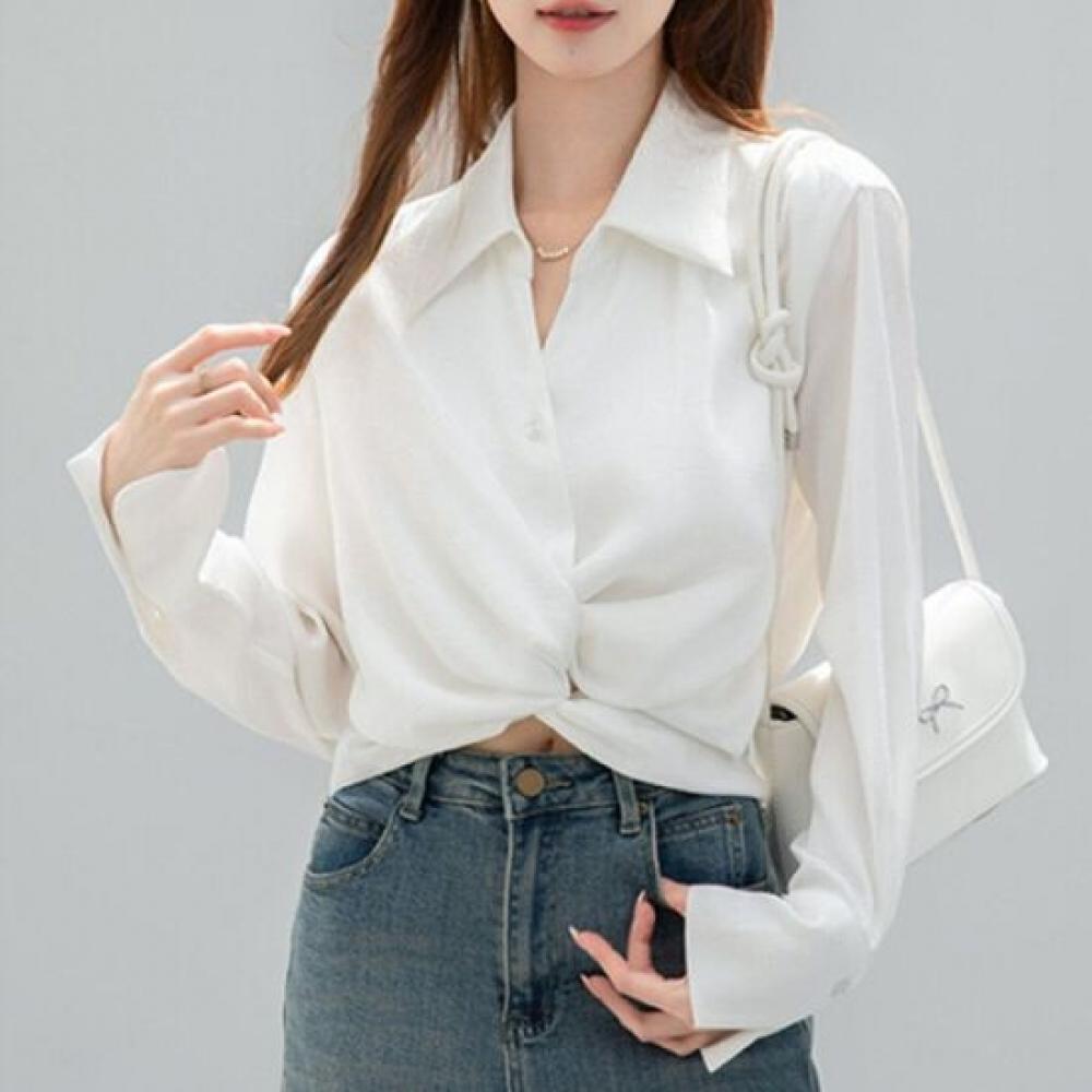 Navava Women Twisted Hem Crop Long Sleeve Shirt Nb2933