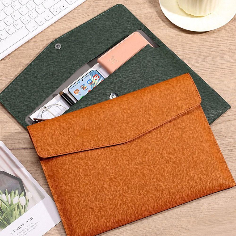 Large Capacity Leather File Folder Leather Briefcase Document Bag  School Office