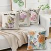 Throw Pillow Cover Linen Spring Lavender Grid Print Cushion Cover Home Living Room Cushion Set
