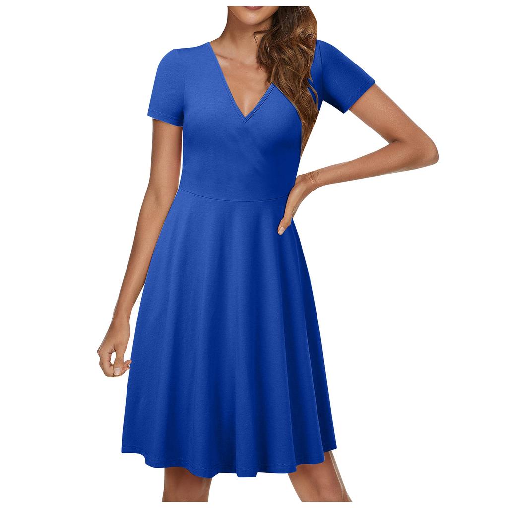 Женское повседневное модное однотонное платье трапециевидной формы с перекрестным v-образным вырезом и короткими рукавами и талией, большое свободное платье