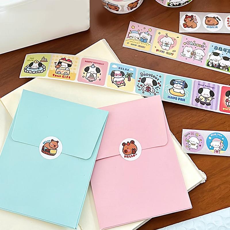 300Pcs/Roll Cartoon Animal Sticker Capibara Kapibala Puppy Hand Account Decals Gift Bag Sealing Sticker Cake Baking Label