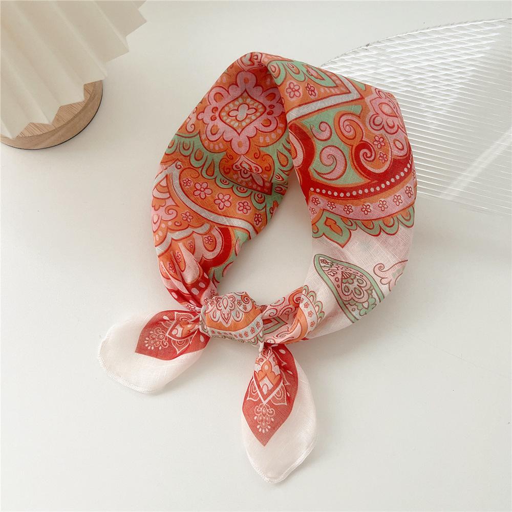 Маленький квадратный шарф из хлопка и льна, шелковый шарф, женский, весна и осень, новый стиль, художественный и универсальный, модный, темпераментный шарф-повязка на голову