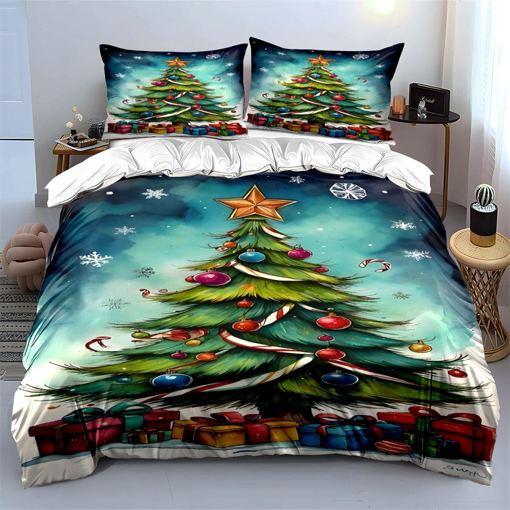 Christmas Tree with Gifts Bedding Duvet Cover Set Duvet Cover Pillowcases (1*Duvet Cover 2*Pillowcases, without duvet insert)