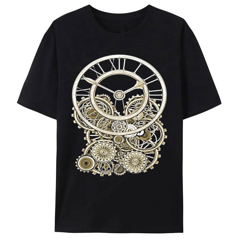 Tick Tock Винтажный Стимпанк Стиль Футболки Элегантная Стимпанк Часы Футболка Полиэстер Короткий Рукав Графические Футболки Мужской Топ