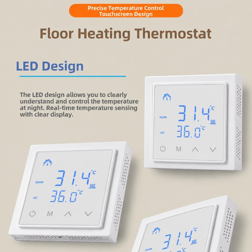 White Backlight Smart Thermostat 16A Current Electric Heat Thermostat Electric Heating Cable