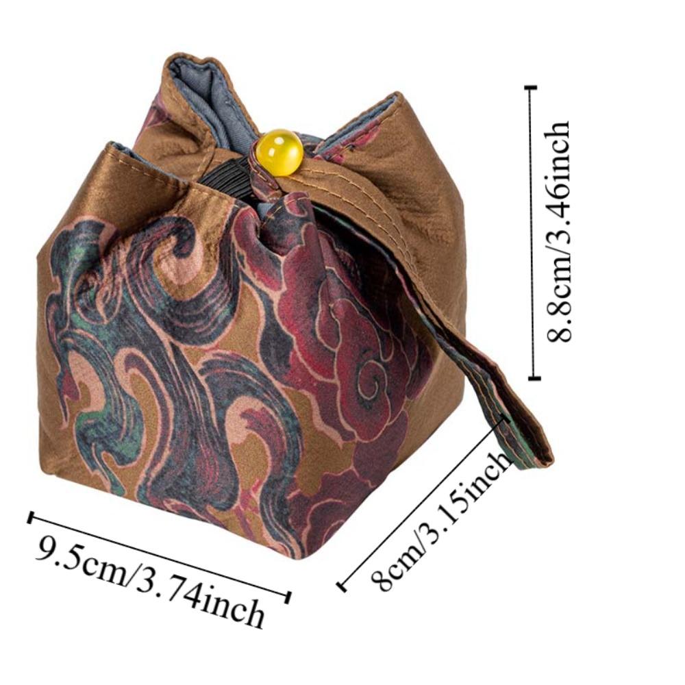 Retro Tea Cup Storage Bag Interwoven Silk Brocade Handbag Printing Teapot Cloth Pouch Camping