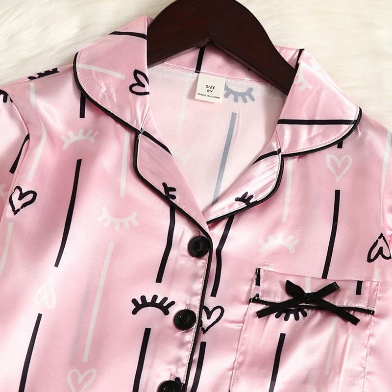 Детские шелковые пижамы на пуговицах, ночное белье, комплекты для отдыха из 2 предметов, 6–12 лет