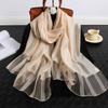 Fashion Stripe Women Silk Scarf Thin Summer Lady Beach Shawl Scarves With Gold Thread Muslim Foulard Female Hijab Headscarf