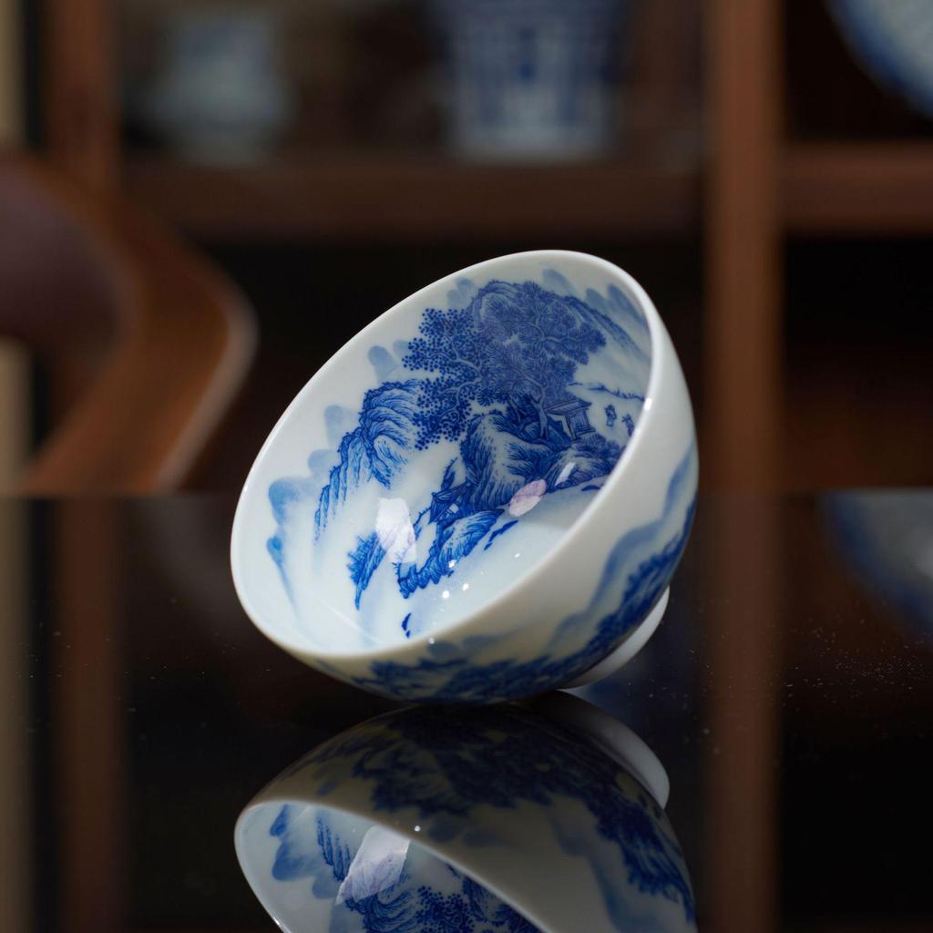 Ручная роспись Сине-белая керамическая чайная чашка Jingdezhen - Дизайн с пейзажем