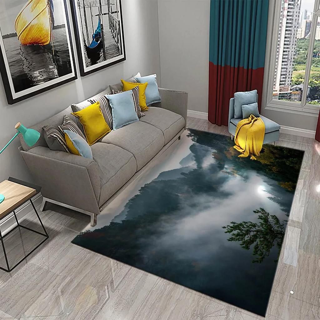 Дымчатый Лес Ковер Зеленые Деревья Горный Ковер Натуральный Пейзаж Прямоугольные Ковры Коврики для Йоги Декор для Спальни Гостиной Придверный Коврик