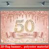One 2D flag with a 50th birthday theme background made of polyester material.