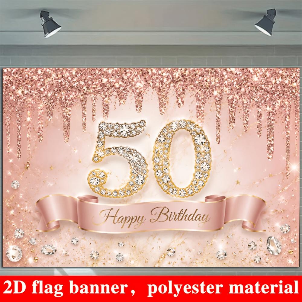 One 2D flag with a 50th birthday theme background made of polyester material.