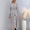 Temperament and Elegance Outer Wear Autumn Mid-length French Printed V-neck Long-sleeved Hem Split Dress for Women