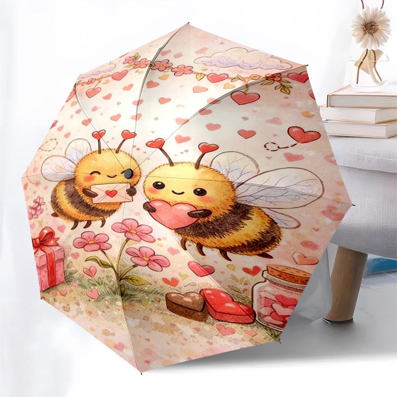 1pc Love Bees Valentine's Day Hearts Gift Umbrella with Plastic Handle,Suitable for All Seasons Home Travel Outdoor Umbrellaptys31019