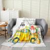 Spring Gnome Throw Blanket,Yellow Sunflowers Fleece Flannel Blanket for Toddler,Floral Truck Fuzzy Blanket,Lovely Bee GnomeDwarf