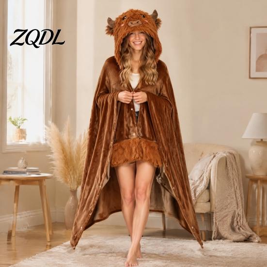 Oversized Blanket Hoodie Animal Wearable for Women, Flannel Sweatshirt Lightweight Velvet Gown Blanket, Button-Up Cosplay Cape Sleepwear Winter