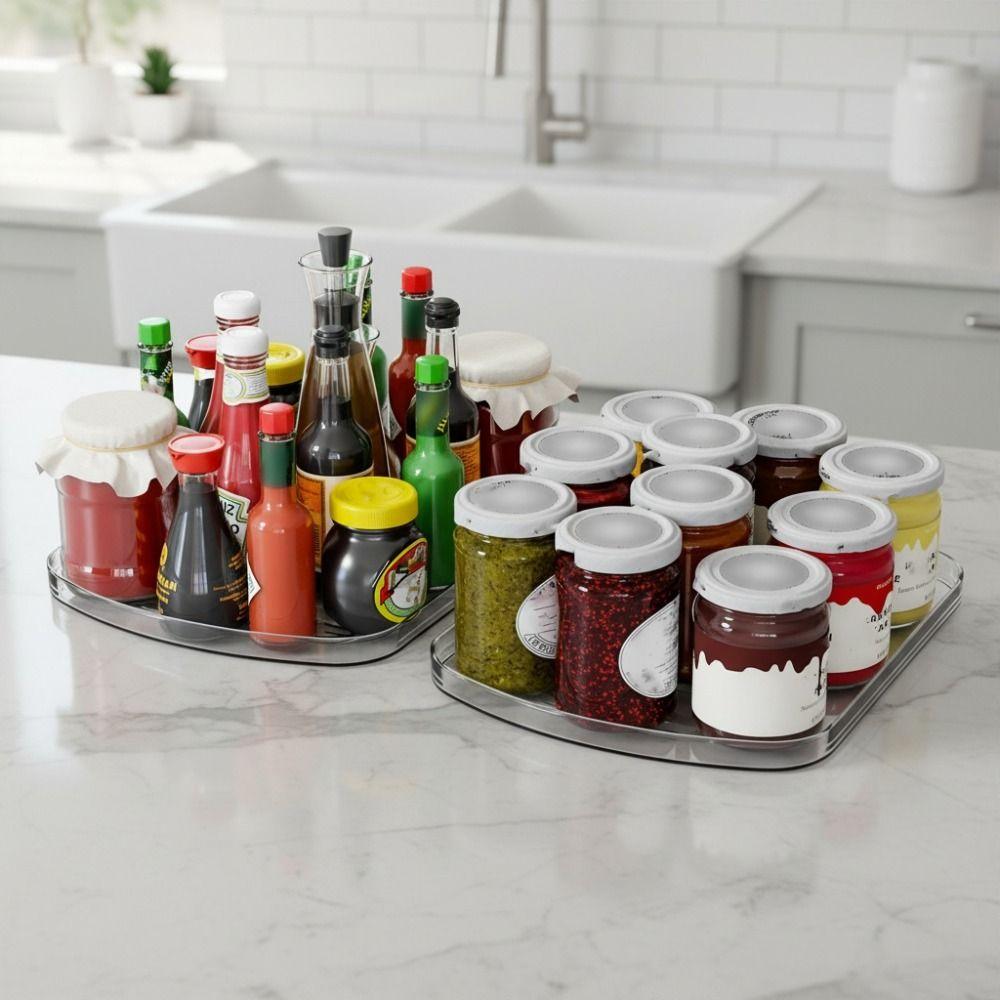 360 Degrees Rotating Rotating Fridge Tray Oval Condiment Organizer Beverages
