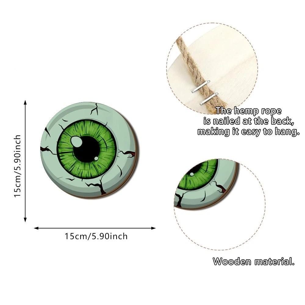 Creative Halloween Luminous Eyeball Ornament Round Wooden Cat Eyes Pendant Scene Props