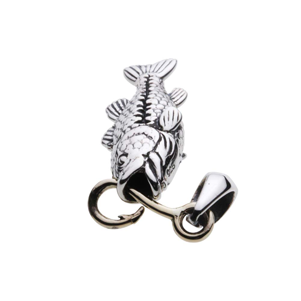 Черный окунь удочка и леска кулон серебряный p0730 [Cenote] [925 аксессуары]