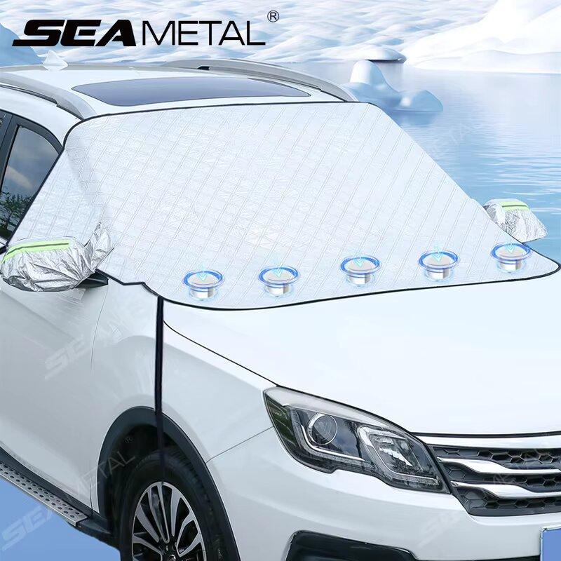 SEAMETAL 5-Magnet Windshield Cover Full-Wrapped Winter Snow Shield Outdoor Waterproof Car Cover Sun Shade with Windproof Strap