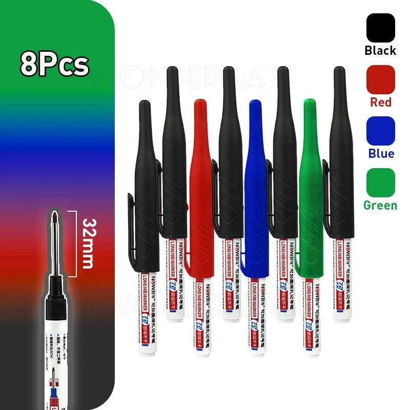 1-8Pcs 4 Colors 32mm Deep Hole Marker Pens Bathroom Waterproof Woodworking Tile Metal Multi-purpose Long Head Oil Markers Pen