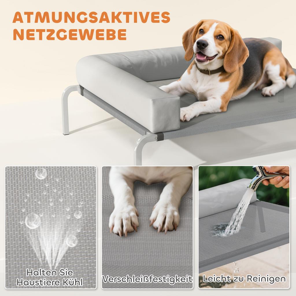 Outdoor Dog Bed, Elevated Dog Bed for Medium-Sized Dogs, with L-shaped Cushion 110x75x30cm, Light Grey