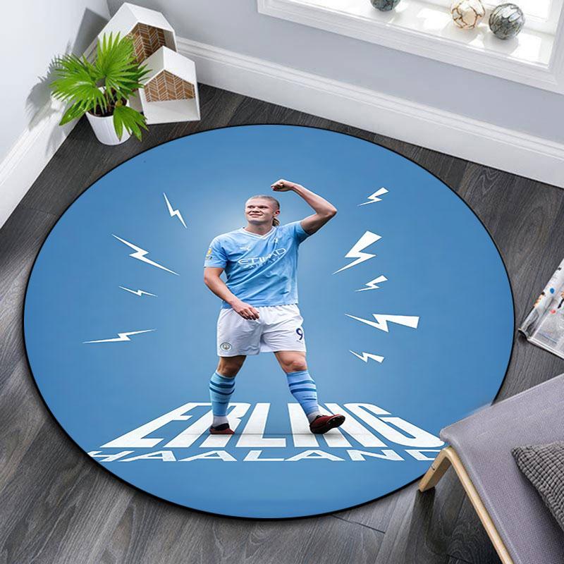 Haaland9 Printed Round Rug, Non Slip Washable Circular Carpet For Living Room Bedroom Playroom, Sports Fan Decor, Holiday Birthday Gift
