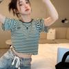 Versatile Striped Short-sleeved T-shirt for Women Ins Trendy Summer New Korean Style Design Slim Short Student Top