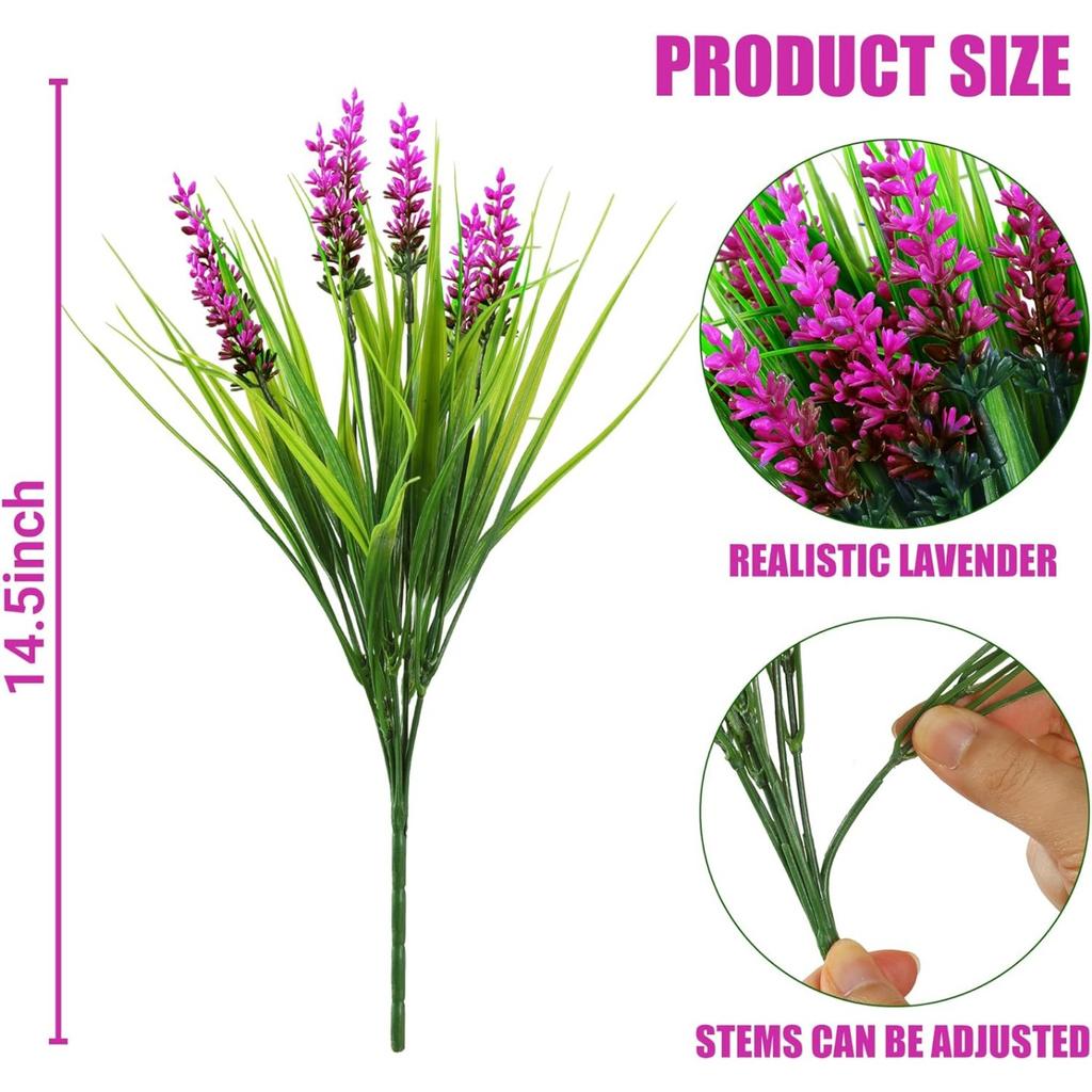 1 пучок искусственных растений для улицы, искусственные цветы лаванды, искусственная обезьянья трава, устойчивый к УФ-лучам пластик, зеленые растения для сада, дома, крыльца, окна, патио