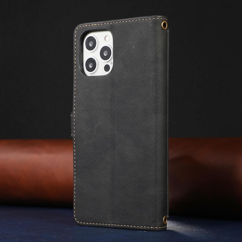 iPhone16 Retro Leather Case for Apple 12 & 14Pro: Flip Phone Protection with Multi-Function Card Slots